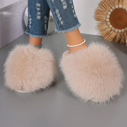 Women's Winter Fashion Fur Slippers - Fluffy Plush Anti-Slip Outdoor Slides - Shello's Creative Boutique