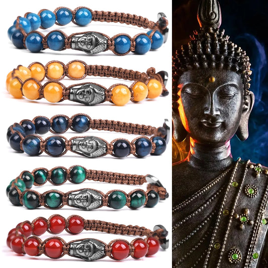 Bracelet Tibetan Buddhism Natural Stone 8mm Beads Red Sandalwood Rosary Healing Meditation Lucky Prayer Bracelet Men Women
