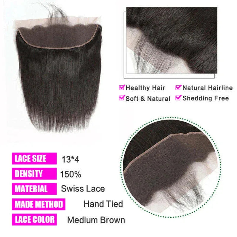 13x4 HD Transparent Lace Frontal - Straight 100% Human Hair Pre-Plucked - Shello's Creative Boutique