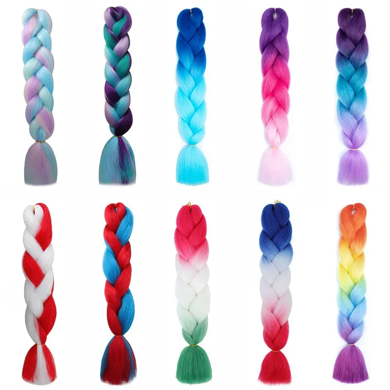 24 Inch Jumbo Braiding Hair - Rainbow Ombre Synthetic Extensions - Shello's Creative Boutique