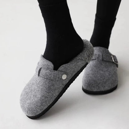 Kidmi Women's Slippers - Grey Leather Shearling Closed-Toe Felt Soft Mules Winter 2025 - Shello's Creative Boutique