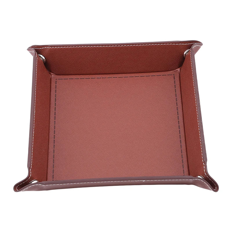 PU Leather Folding Valet Tray – Collapsible Desktop Storage for Keys, Phone, Wallet & Coins