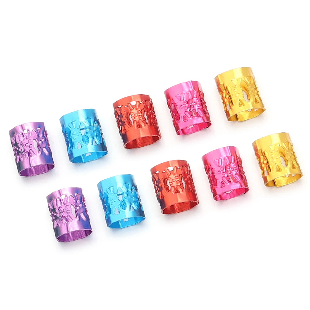 100Pcs/lot Dreadlock Hair Rings Metal Hollow Tube Dirty Dread Braids Adjustable for Cuffs Clip Hair Accessories Styling Tools - Shello's Creative Boutique