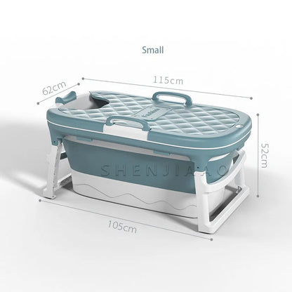 Foldable Adult Bath Barrel – Thickened Plastic Sitting Bathtub with Foot Massage & Lid