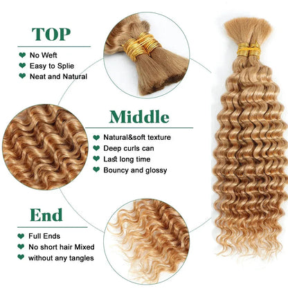 Blonde Highlight Bulk Braiding Hair - Deep Wave Curly Human Hair 100g for Boho Braids - Shello's Creative Boutique