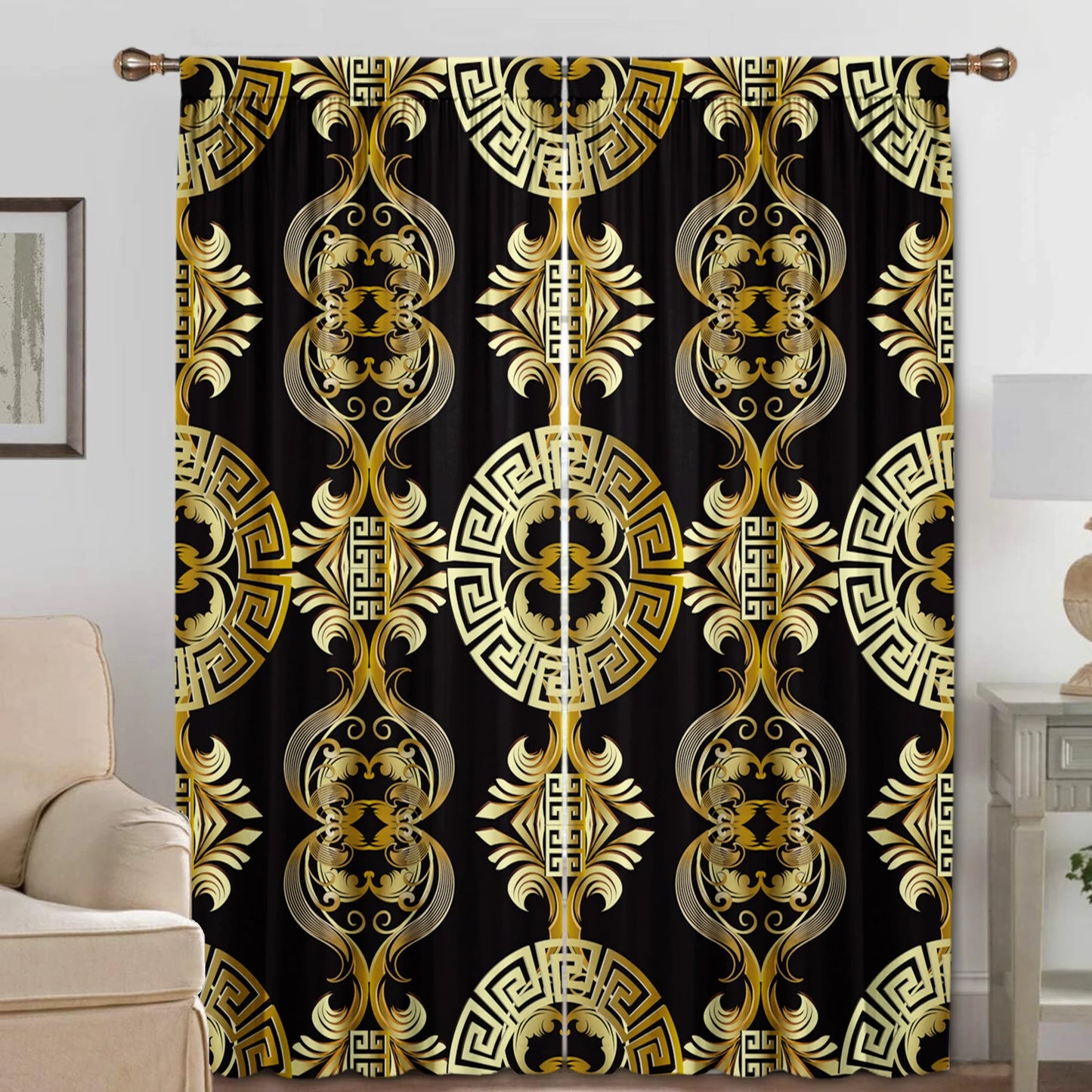 Retro Home Decoration Curtains - 2 Panel Rod Pocket Set for Kitchen & Living Room