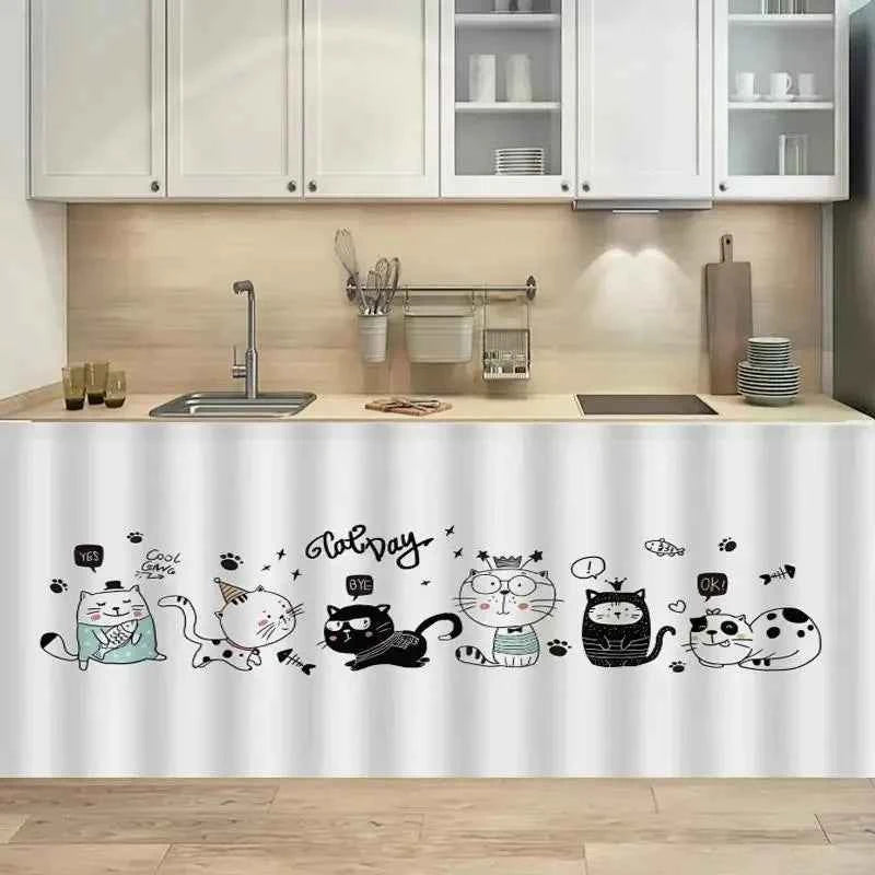 1PC Kitchen Cabinet Curtain Cover Dustproof Cupboard Wardrobe Short Curtains Washable Drapes Self-adhesive Half-Curtain Cortinas