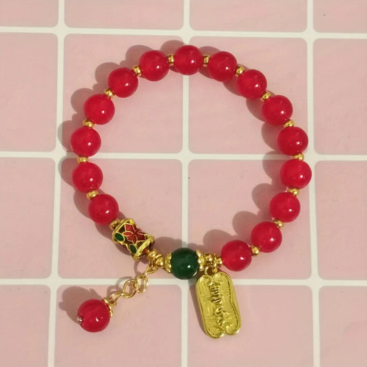 Retro Synthetic Agate Red Bead Bracelet – Lucky Charm Jewellery for Men & Women