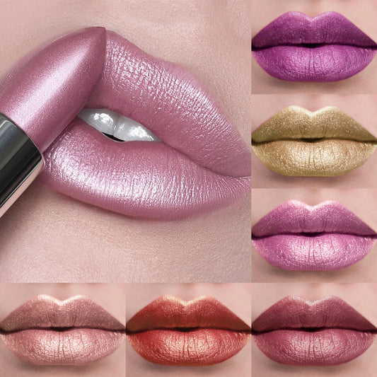 21 Colours Glitter Metallic Lipstick - Long Lasting Pearlescent Matte Lip Tint