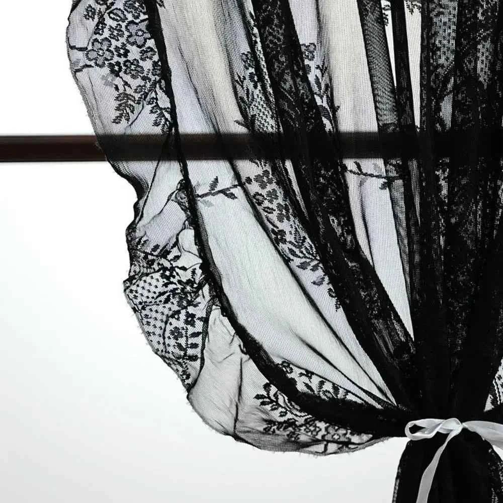 French Lace Sheer Curtains - Romantic Ruffled Floral Embroidery (2 Panels) - Shello's Creative Boutique