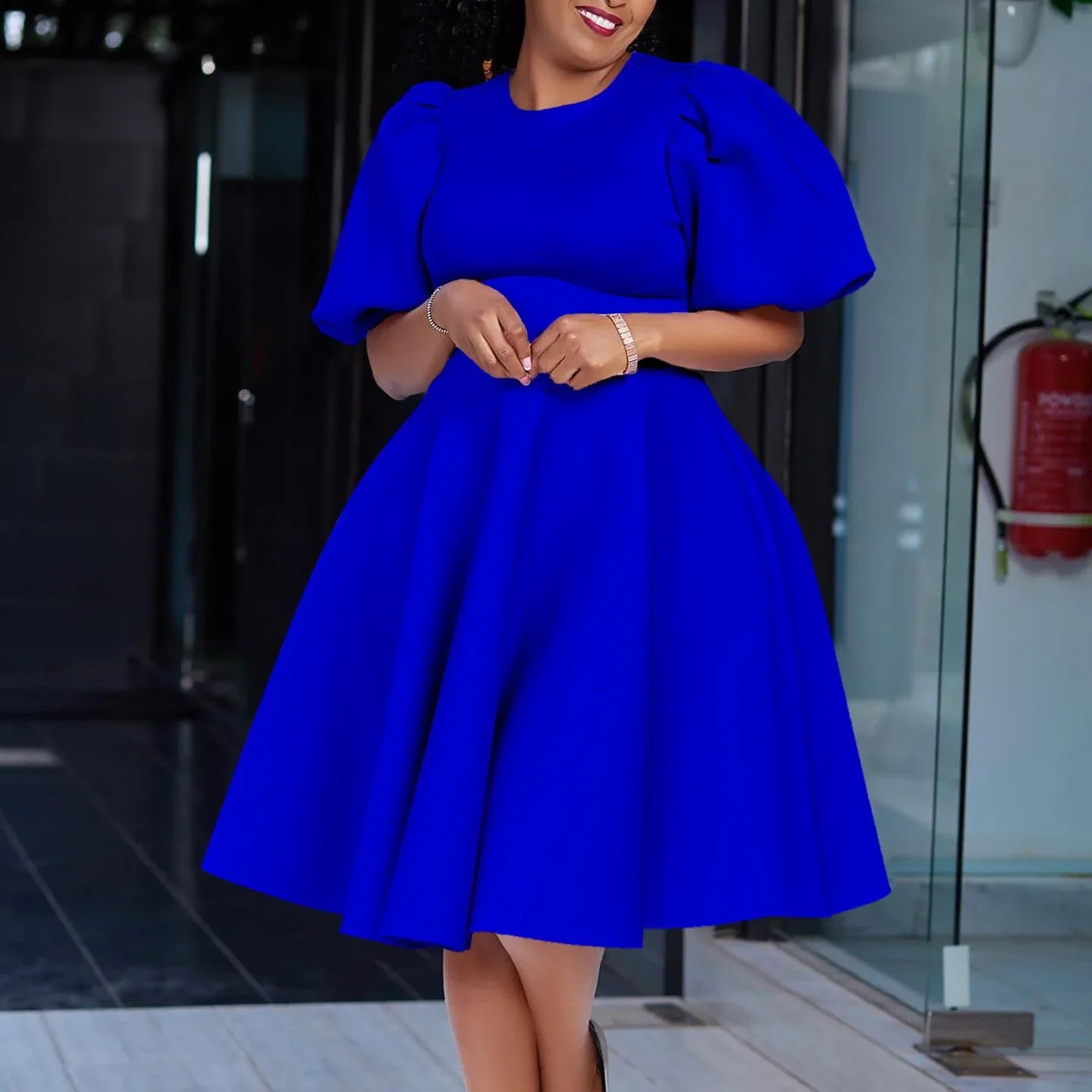 Elegant Pleated A-Line Dress - High Waist Mid-Calf Dress - Shello's Creative Boutique