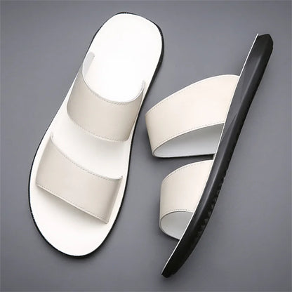 Men's Luxury Leather - Non-Slip Beach Sandals & Flat Casual Slides (Large Size 48) - Shello's Creative Boutique