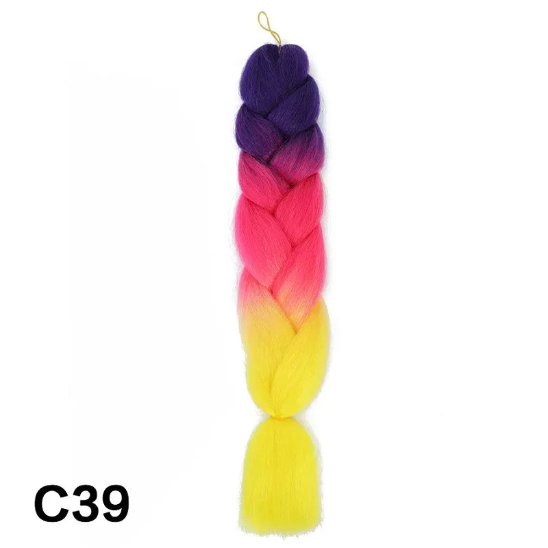 24 Inch Jumbo Braiding Hair - Rainbow Ombre Synthetic Extensions - Shello's Creative Boutique