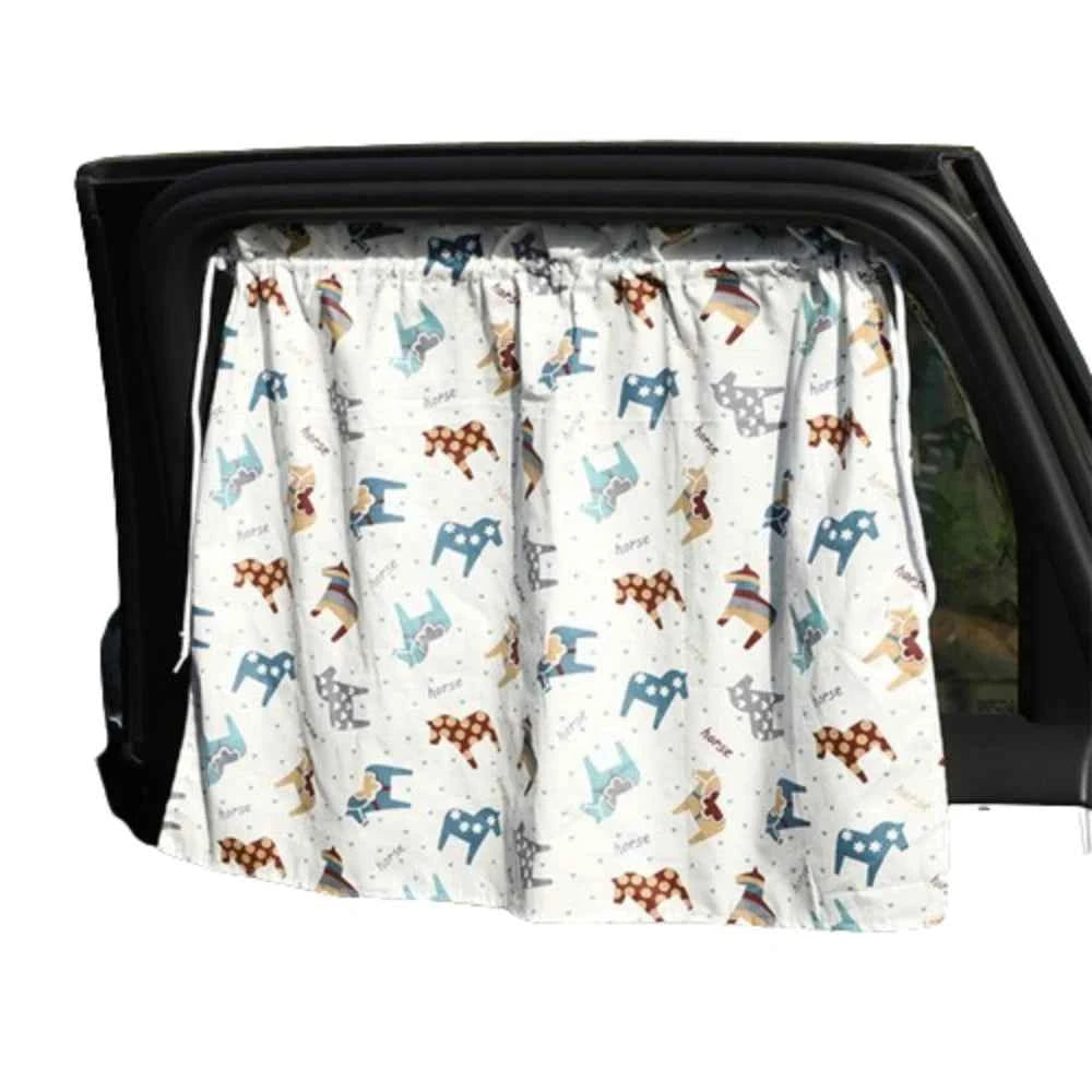 Suction Cup Car Curtains Cute Cartoon Animal/Floral Sunshade Curtain UV Protection Cotton Car Window Cover Car Interior