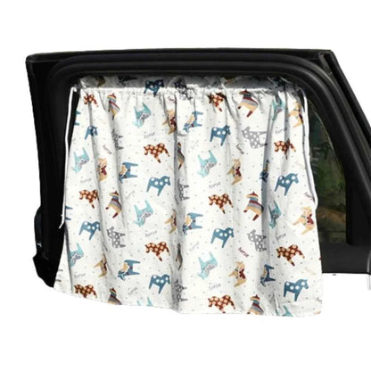 Suction Cup Car Curtains Cute Cartoon Animal/Floral Sunshade Curtain UV Protection Cotton Car Window Cover Car Interior