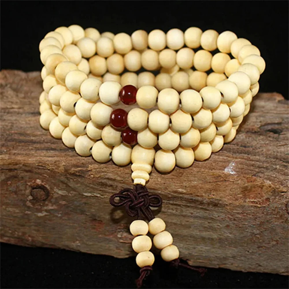 Natural Sandalwood 108 Bead Buddhist Bracelet – Meditation Prayer Beads for Men & Women