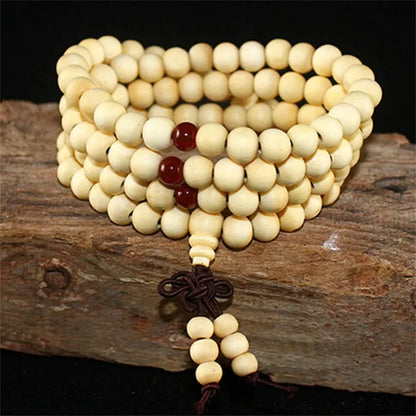 Natural Sandalwood 108 Bead Buddhist Bracelet – Meditation Prayer Beads for Men & Women