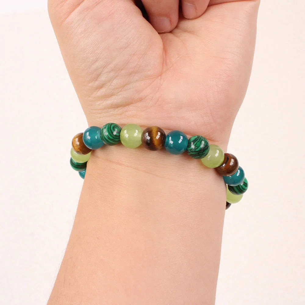 Bohemian Tiger Eye & Malachite Natural Stone Beaded Bracelet