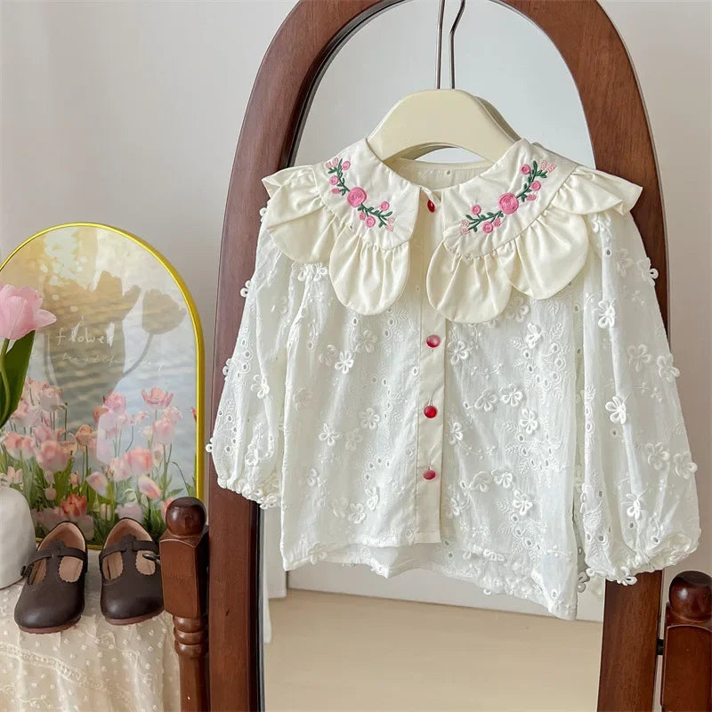 Children's Clothing Shirt 2024 New Girls Doll Shirt Childrens Clothing Autumn Clothing Korean Embroidered Shirt Baby Shello's Creative Boutique