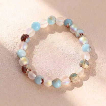Halo Quartz & Ocean Sediment Beaded Bracelet – Unisex Natural Stone Stretch Bangle