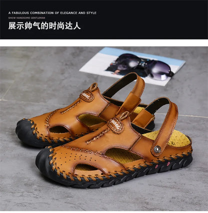 Men's Genuine Leather Sandals - Breathable Beach & Sports Sandals