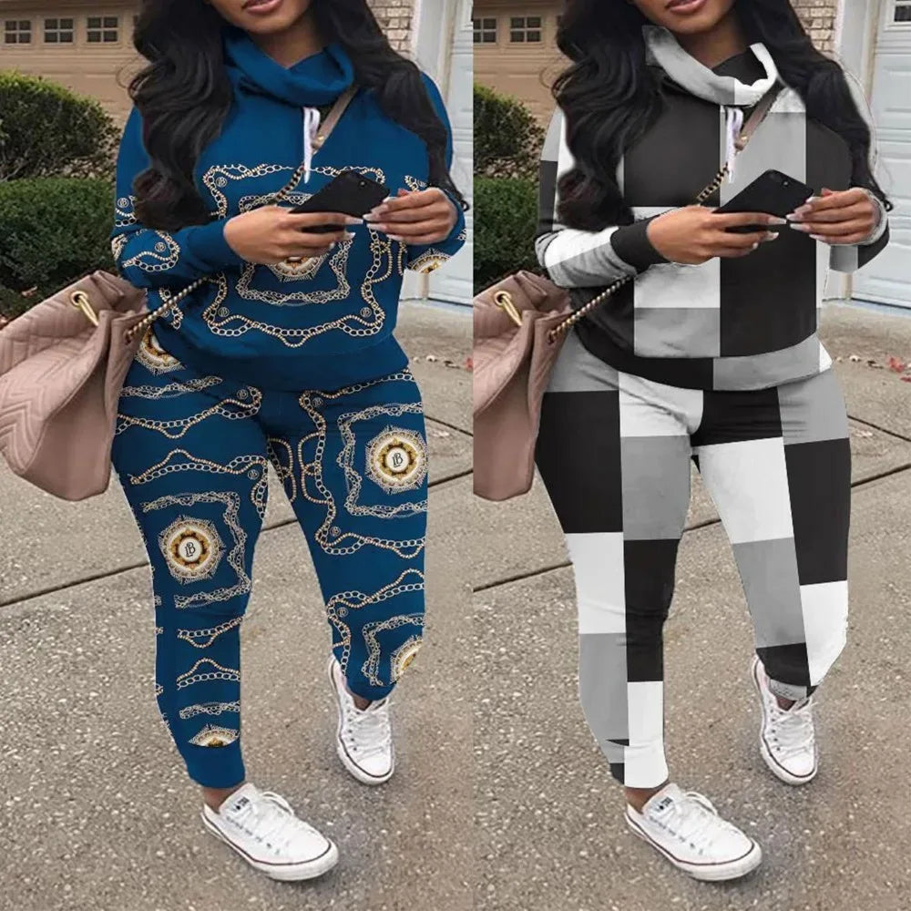 SOMO Plus Size Two Piece Set Women Outfit High Neck Hoodies Sweatshirt Pants Tracksuit Streetwear Suit Wholesale Dropshipping - Shello's Creative Boutique