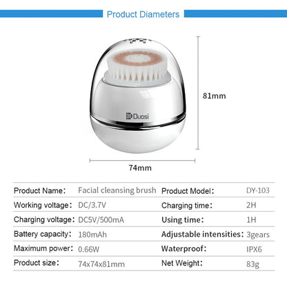 Duosi DY-103 USB Rechargeble Electric Facial Cleansing Brush Waterproof Face Deep Pore Cleaning Massager Exfoliator Oil Dirt Blackhead Remove - Shello's Creative Boutique