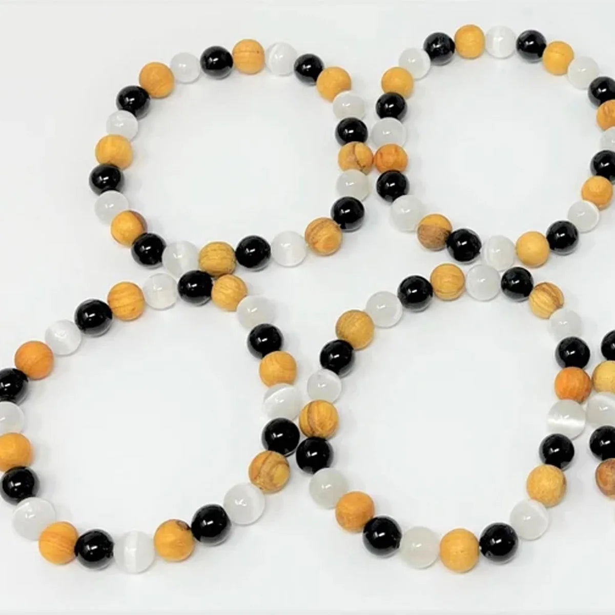 8mm Black Tourmaline, Selenite & Palo Santo Wood Beaded Bracelet