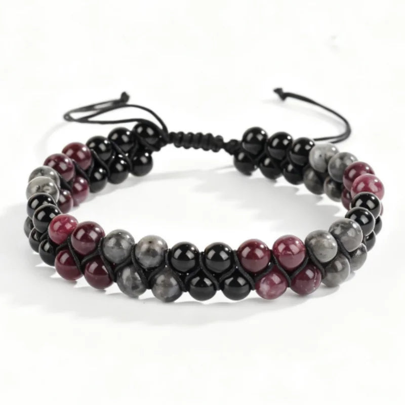 Luxury Garnet Natural Stone Protection Bracelet – Red & Black Beaded Bangle