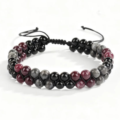 Luxury Garnet Natural Stone Protection Bracelet – Red & Black Beaded Bangle