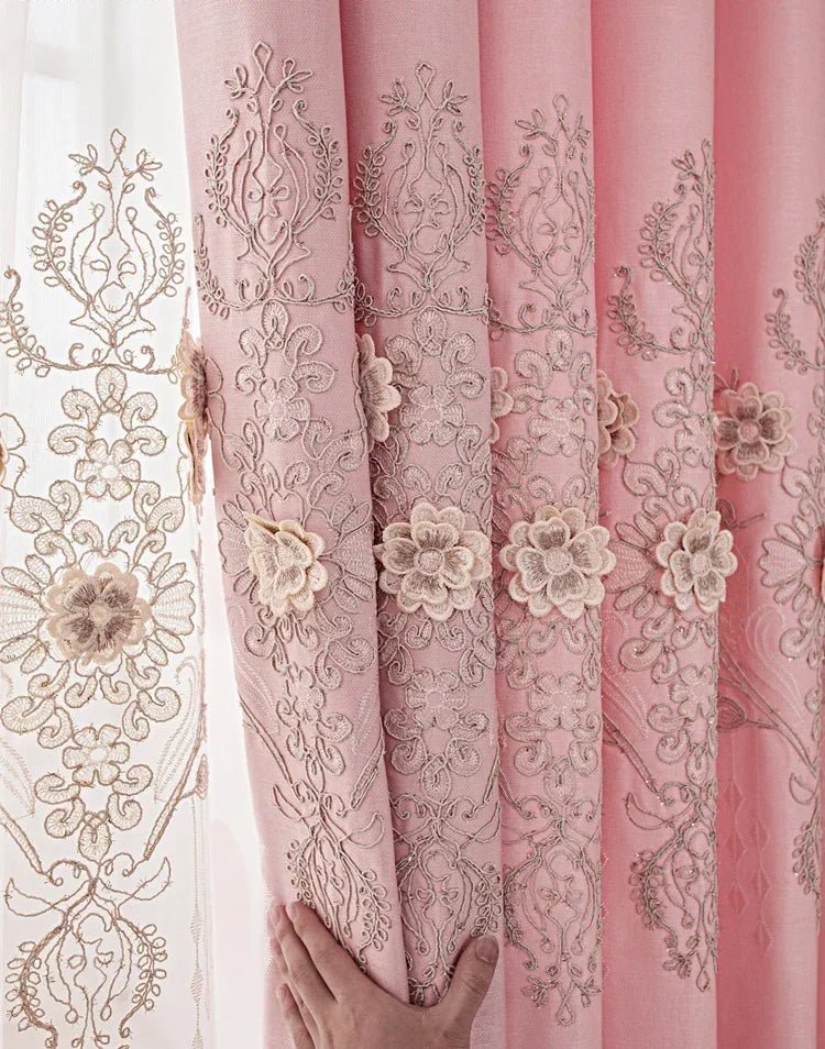 European Modern Blackout Curtains - Luxury Embroidered Tulle Villa Valance for Living Room & Bedroom