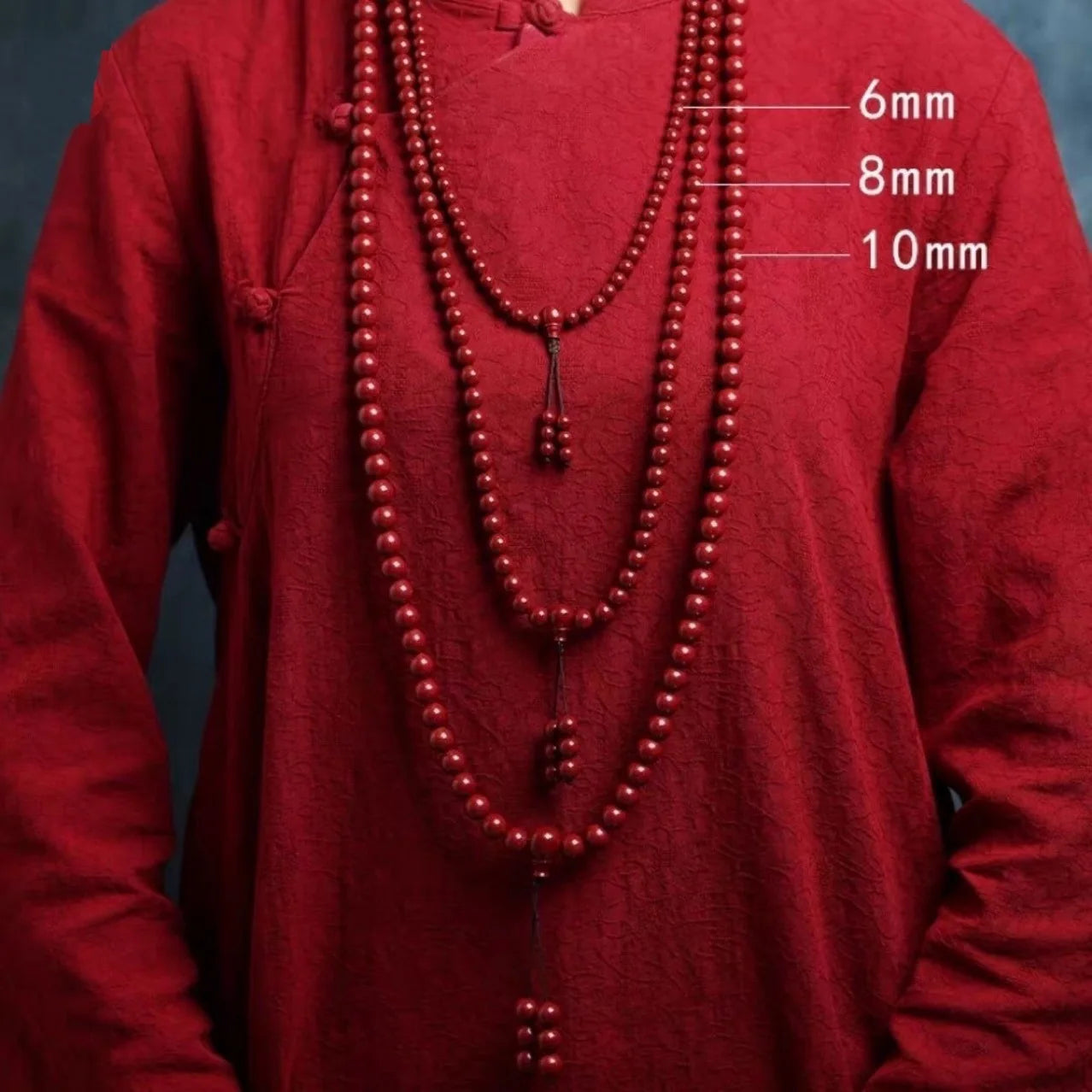 Natural Cinnabar & Red Sandalwood 108 Bead Buddhist Rosary – Lucky Prayer Bracelet