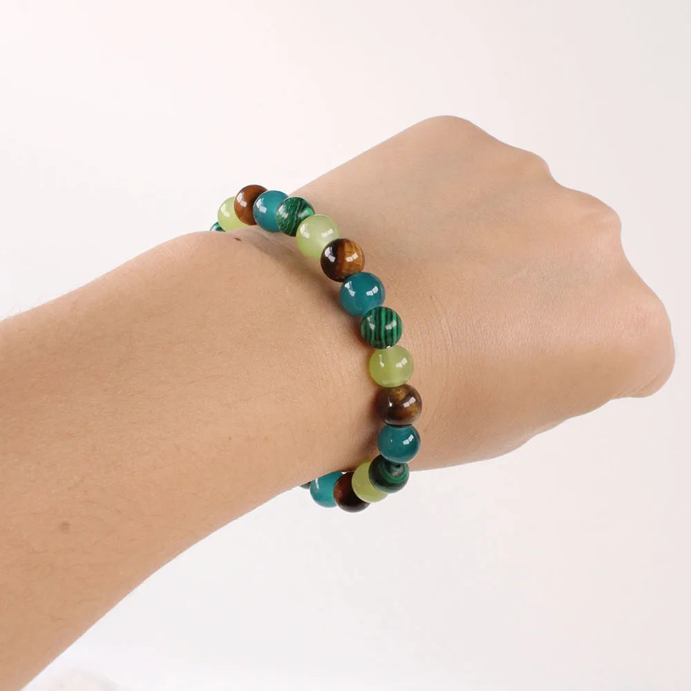 Bohemian Tiger Eye & Malachite Natural Stone Beaded Bracelet