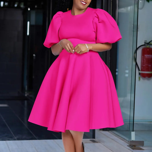 Elegant Pleated A-Line Dress - High Waist Mid-Calf Dress - Shello's Creative Boutique