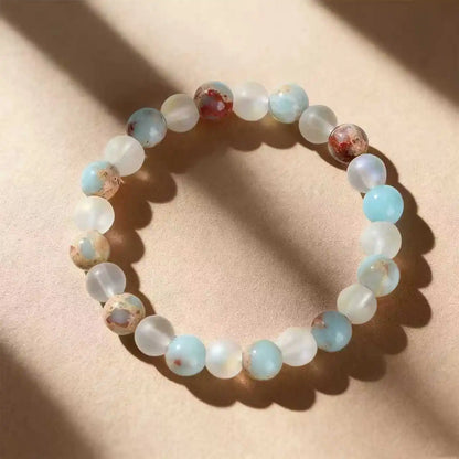 Halo Quartz & Ocean Sediment Beaded Bracelet – Unisex Natural Stone Stretch Bangle