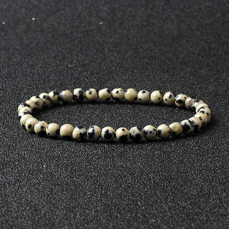 4mm Natural Stone Agate & Lava Stretch Bracelet – Handmade Tiny Bead Bangle for Men & Women