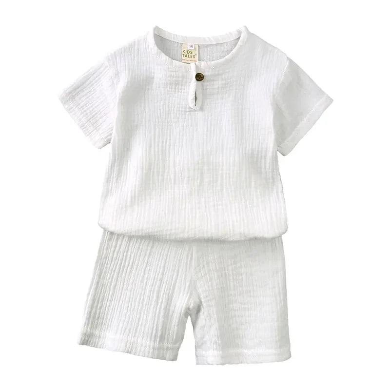 ELVESNEST Cotton-Linen Hooded Summer Set – Unisex Short Sleeve Top & Shorts Outfit for Kids Ages 2–7 Shello's Creative Boutique