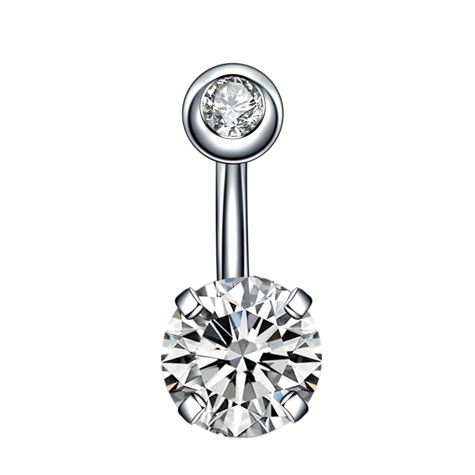 Stainless Steel Cubic Zirconia Drop Navel Ring