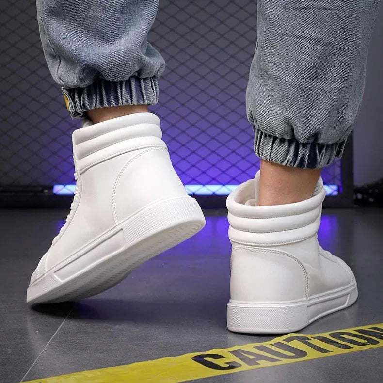 2025 Spring Fashion High-Top Sneakers - Unisex Leather Skateboarding Shoes (Red/White/Brown) - Shello's Creative Boutique