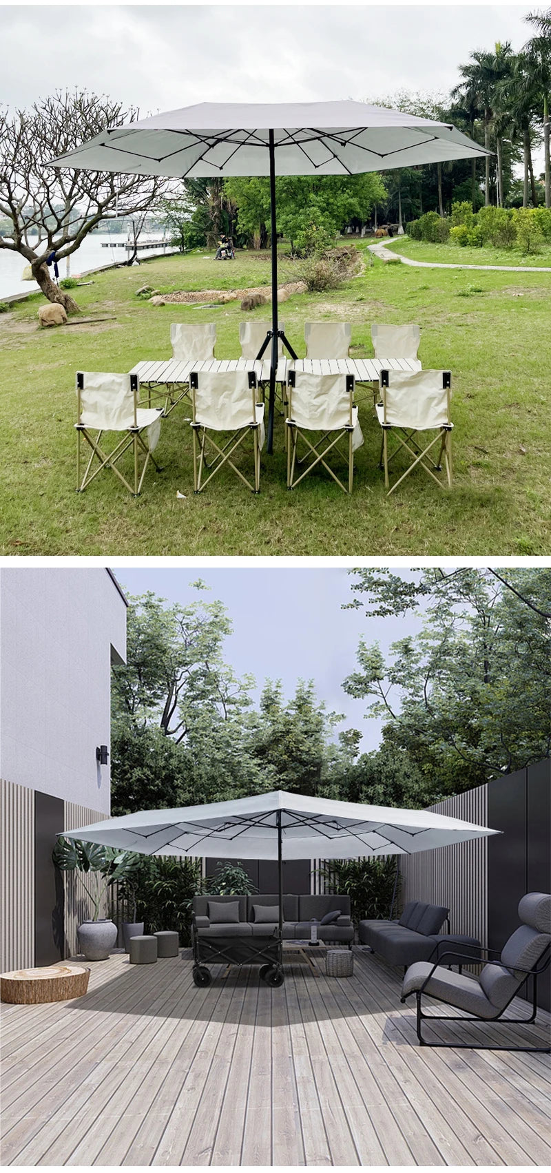 Foldable Metal Wagon Parasol — Outdoor Beach Pool Garden Shade Umbrella with Heat Insulation
