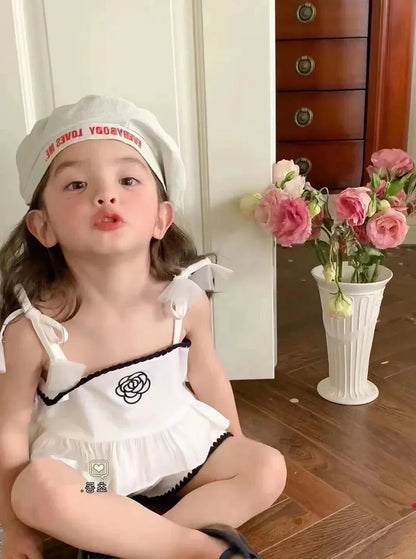 Angela Wonder Girls’ Summer Suspender + Shorts Set – Sleeveless Cotton 2-Piece Outfit - Shello's Creative Boutique