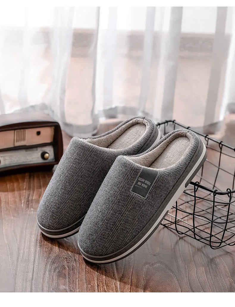Men's Winter Warm Cotton Slippers - Couples Flats Non-Slip Indoor Slides (Large Size 40-51)