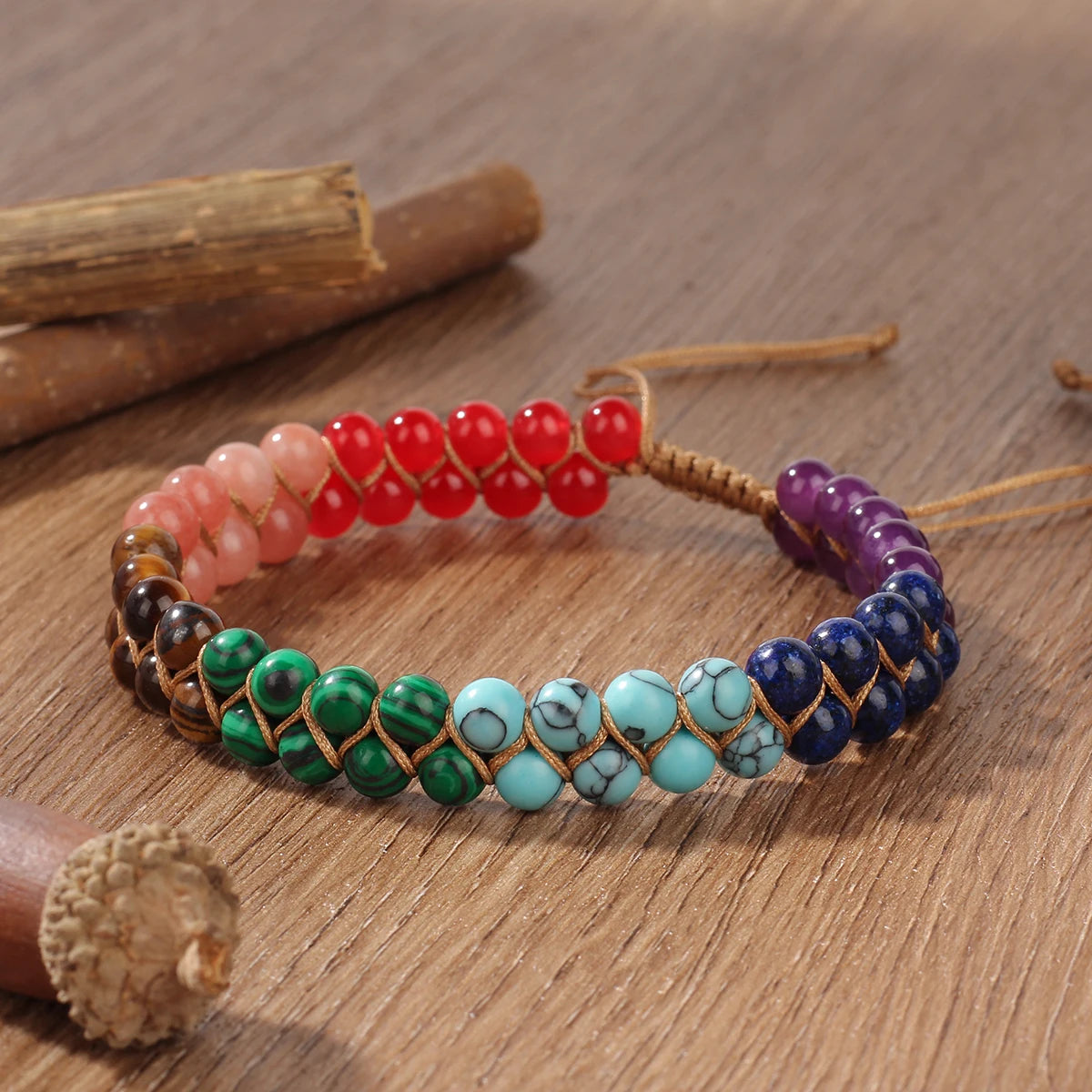 7 Chakras Boho Ankle Bracelet – Double-Layer Braided Turquoise Beach Jewellery