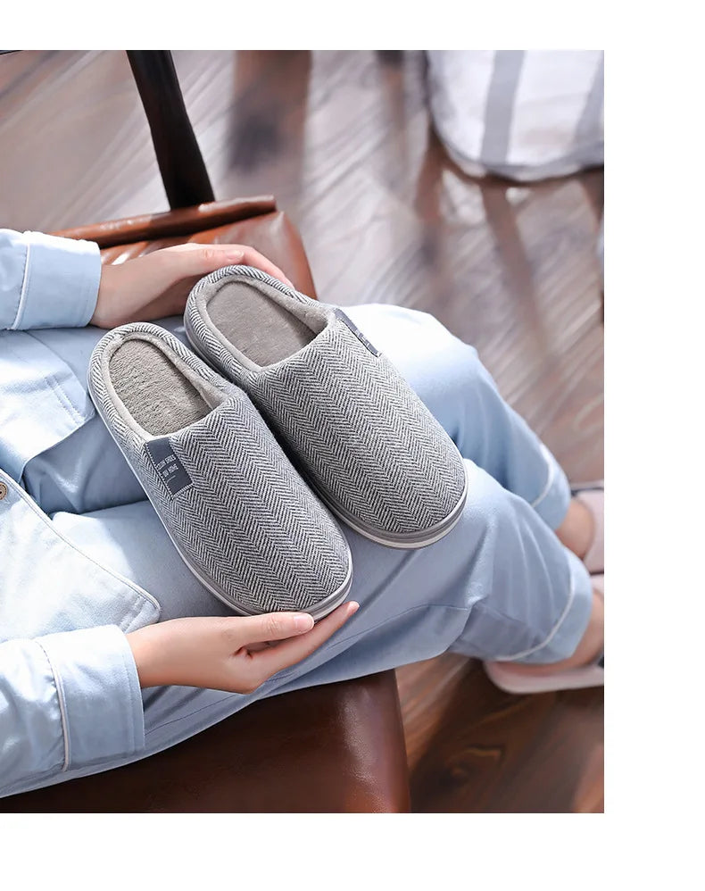 Men's Winter Warm Cotton Slippers - Couples Flats Non-Slip Indoor Slides (Large Size 40-51)