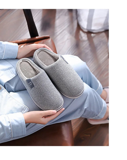 Men's Winter Warm Cotton Slippers - Couples Flats Non-Slip Indoor Slides (Large Size 40-51)