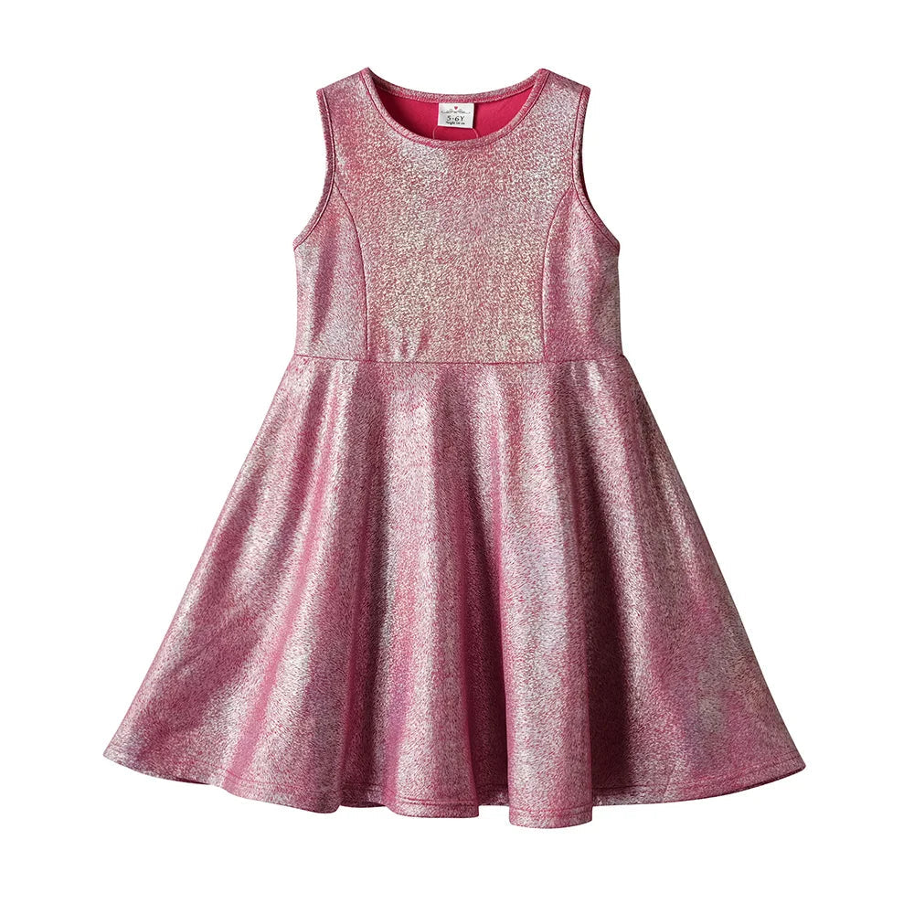 VIKITA Summer Princess Party Dress for Girls – Sleeveless Shiny Ball Gown with Patchwork Mesh Skirt (Ages 4–6) Shello's Creative Boutique