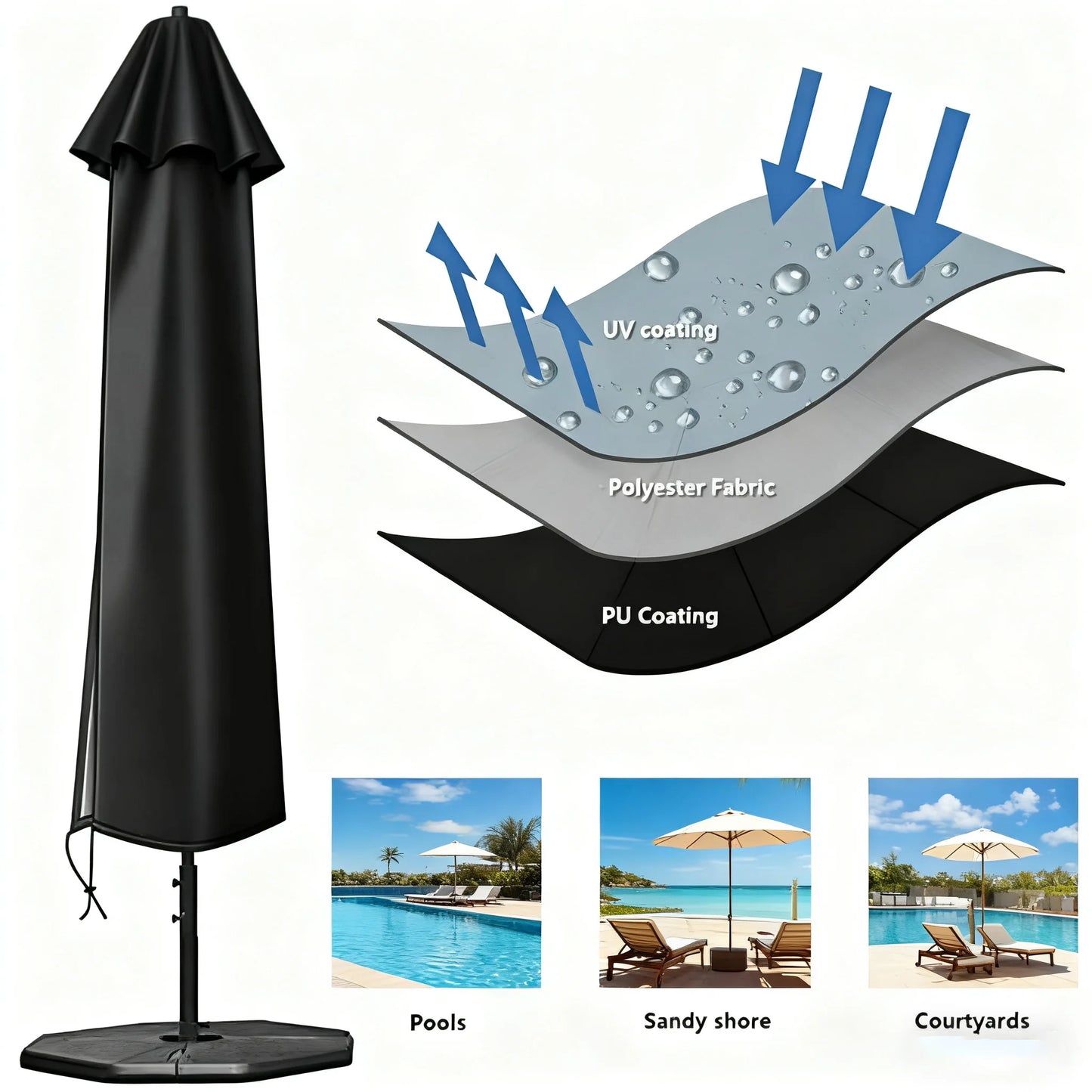 Waterproof Elastic Parasol Cover — Outdoor Umbrella Protection in 6 Sizes