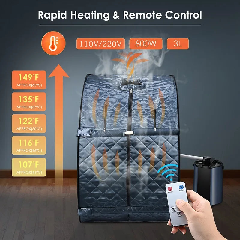 Portable 3L Steam Sauna Tent – 1000W Foldable Home Spa with Remote Control & Chair