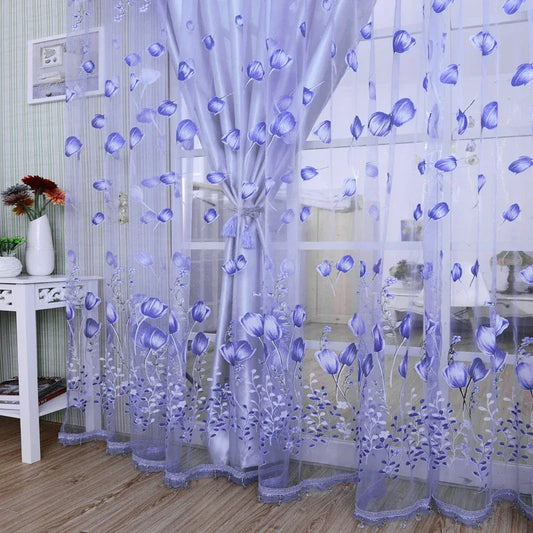 Modern Purple Tulle Curtain Panel - 200x100cm Sheer Voile Drape for Living Room & Bedroom - Shello's Creative Boutique