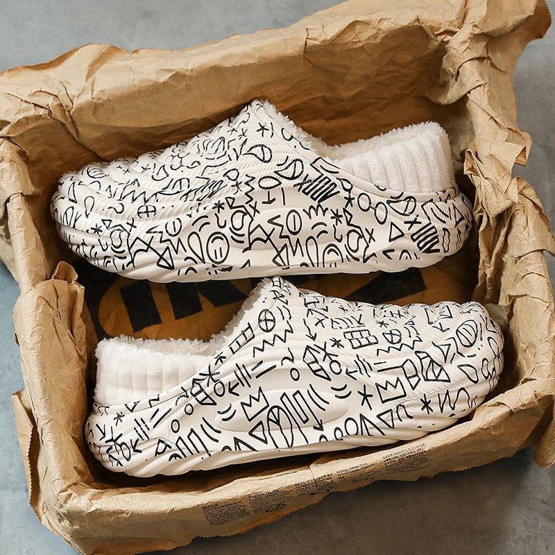 Men's Winter Indoor Slippers – Black & Beige